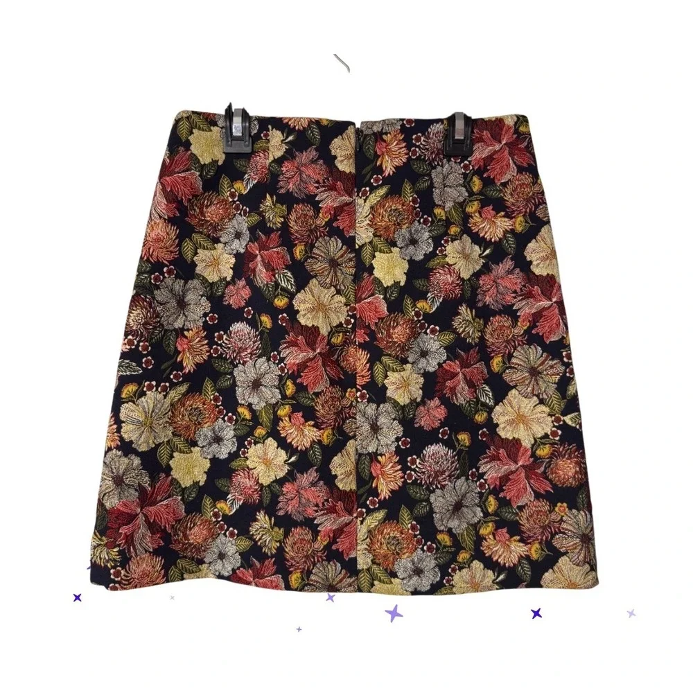 Loft Floral Tapestry Mini Skirt Size 0 Navy Multi Jacquard A-Line